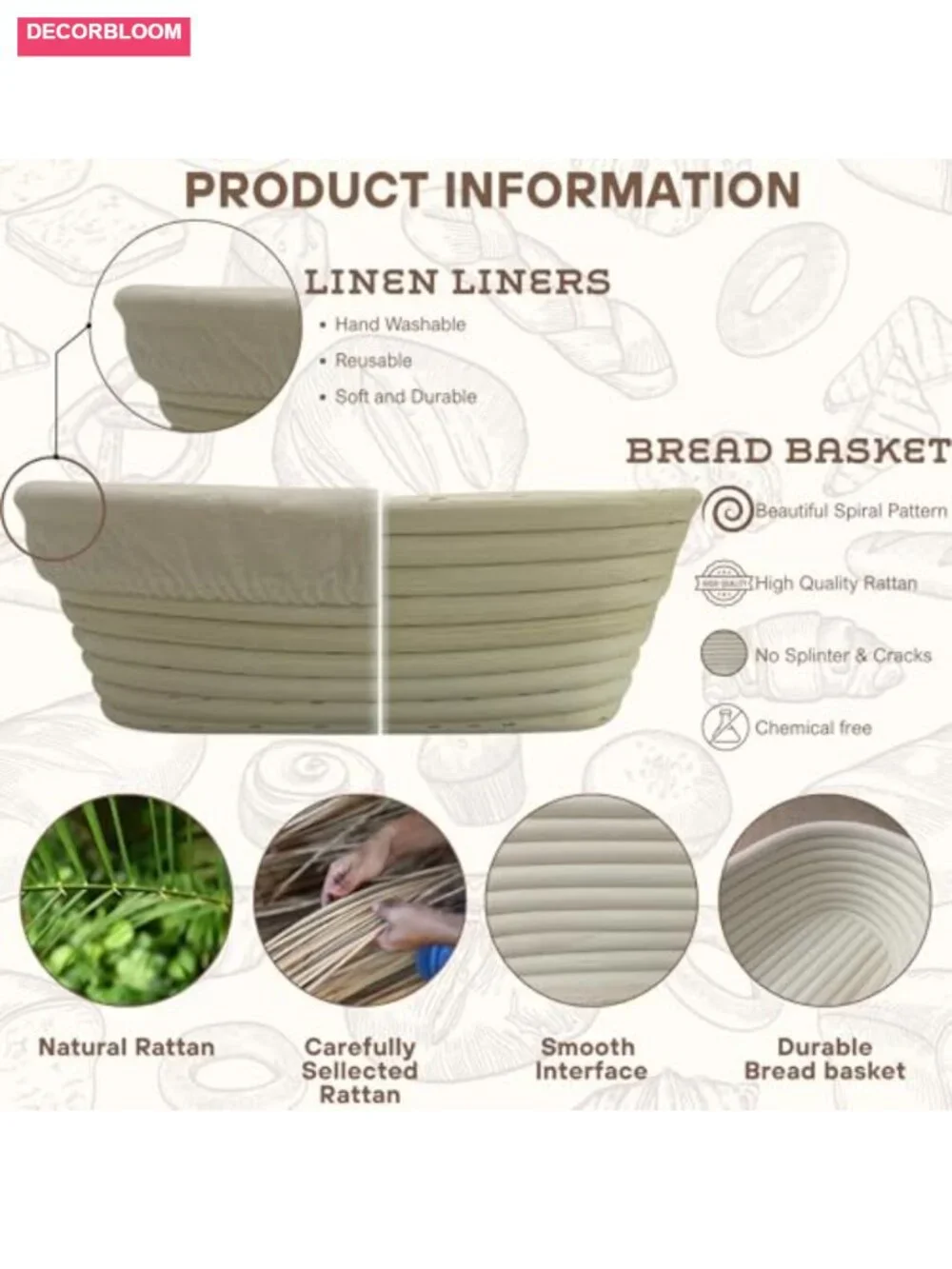 Banneton Bread Proofing Basket 2 Pack Oval with Liner Rattan Sourdough Baking